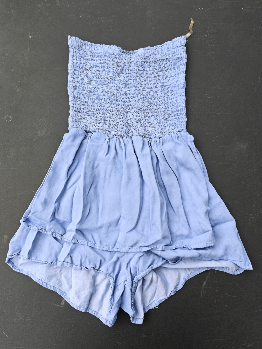 Velvet Torch Light Blue Smocked Strapless Romper